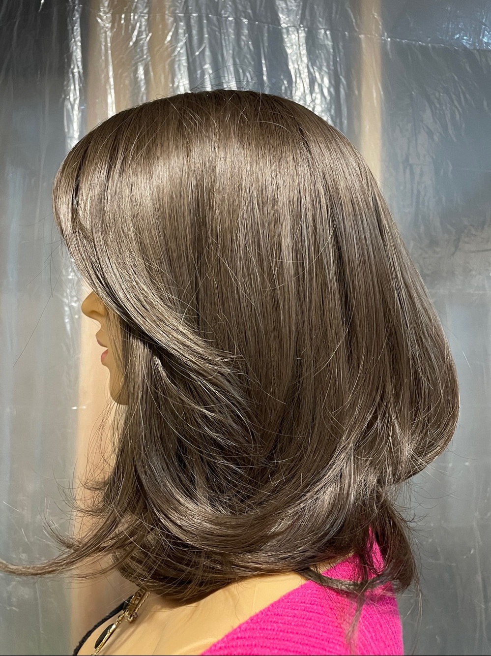NWT dark ash brown bob wig straight round bangs rounded wave ends 13”